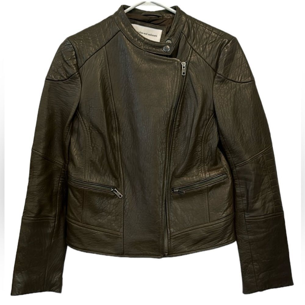 Cupcakes And Cashmere Dark Brown Leather Moto Jacket, Size Extra Small